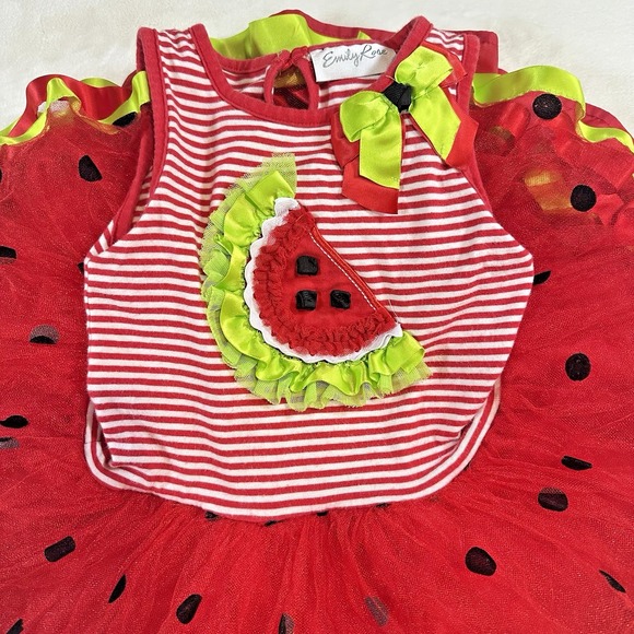 Emily Rose Watermelon Dress Girl's Red Striped Tutu Ribbon Bow Summer 2T - Picture 7 of 11